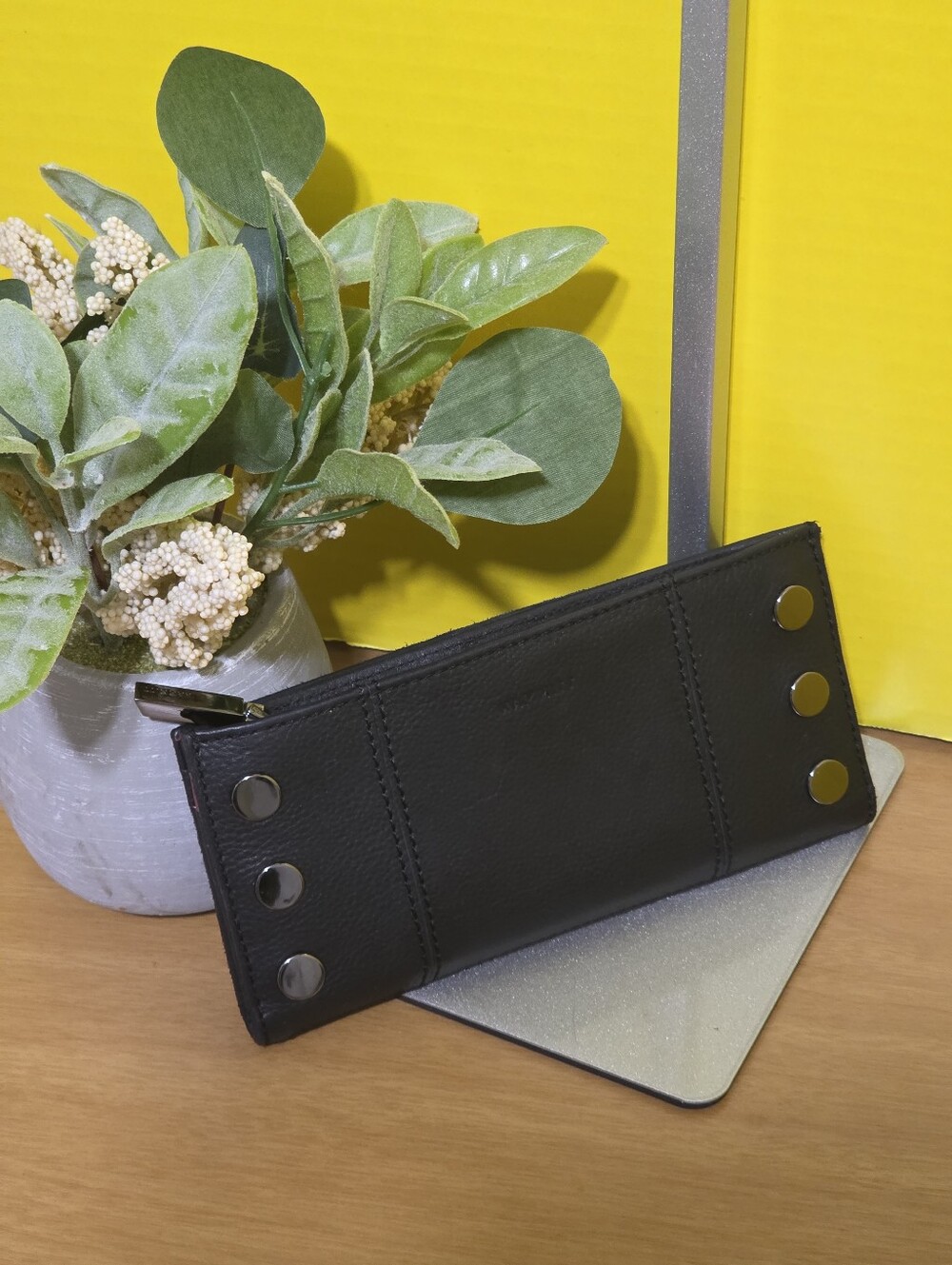 Black Leather Snap-Accent Wallet